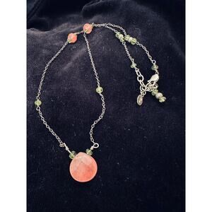 VINTAGE NEW PINK CHALCEDONY GREEN AMETHYST STERLING SILVER BRIOLETTE NECKLACE